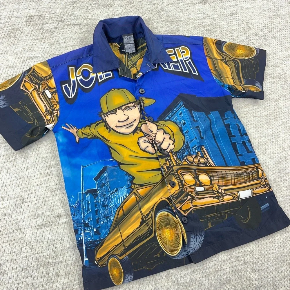 Vintage Y2K Joe Boxer Shirt Boys Size 8 Button Up Low Rider AOP Hip Hop Baggy - Picture 4 of 9